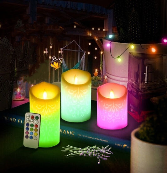 Set of 3 Color Changing LED Pillar Candles