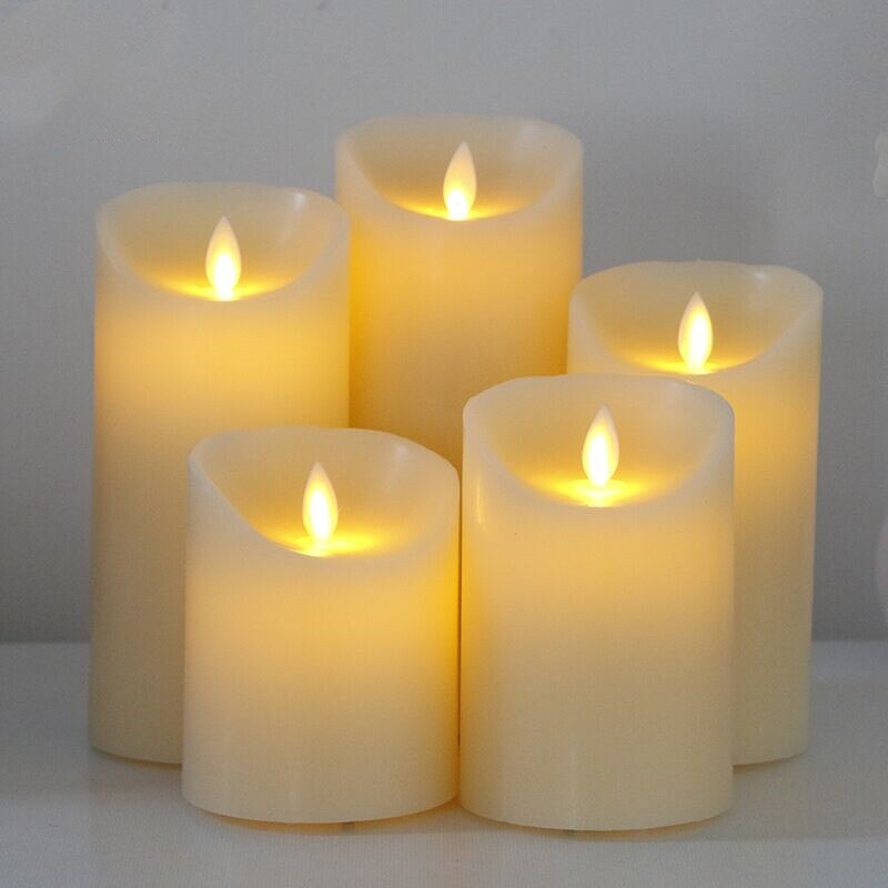 USB Rechargeable Flameless Electric Led Candle Dancing Moving wick Pillar Paraffin Candles Light Home Wedding Table Decoration