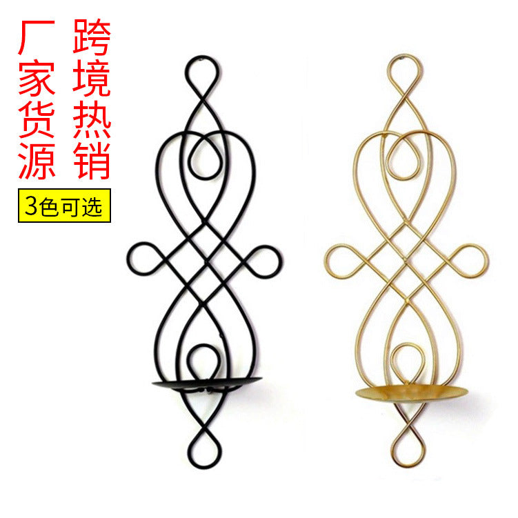 Cross-border Hot Selling Factory Direct Selling Chinese Knot Art Iron Candle Holder Creative Wall Hanging Candle Holder Wall Metal Candle Holder